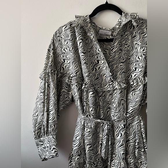 SANDRO 100 % SILK Salome belted zebra-print silk-twill dress - Small - Picture 9 of 16